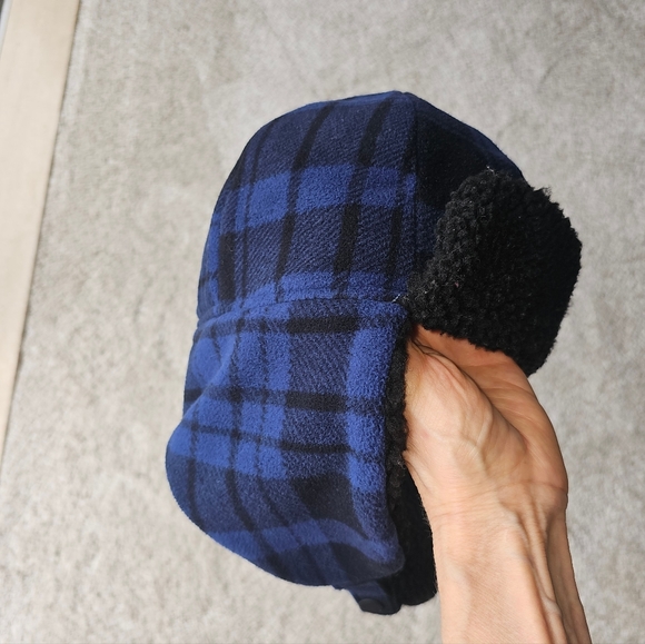 Blue Plaid Fleece Trapper Hat Unisex with FREE GIFT - Picture 4 of 4
